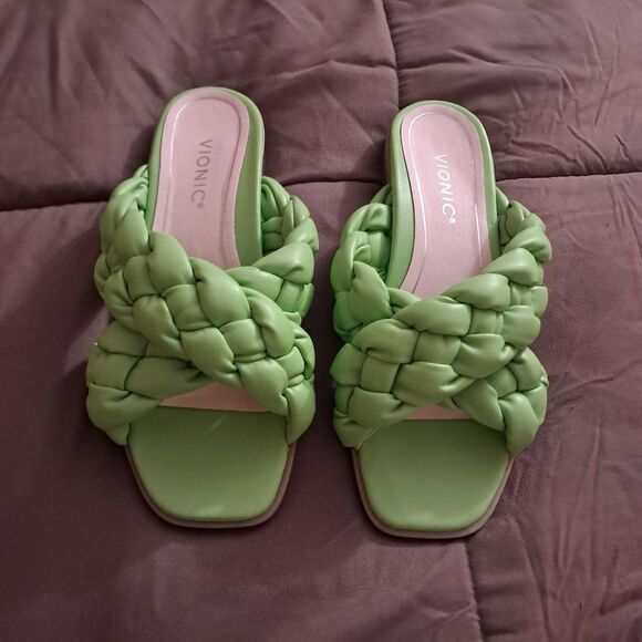Vionic Sandals Women's 7.5 Green Braided Faux Leather Kalina Vibrant Summer - Picture 11 of 15